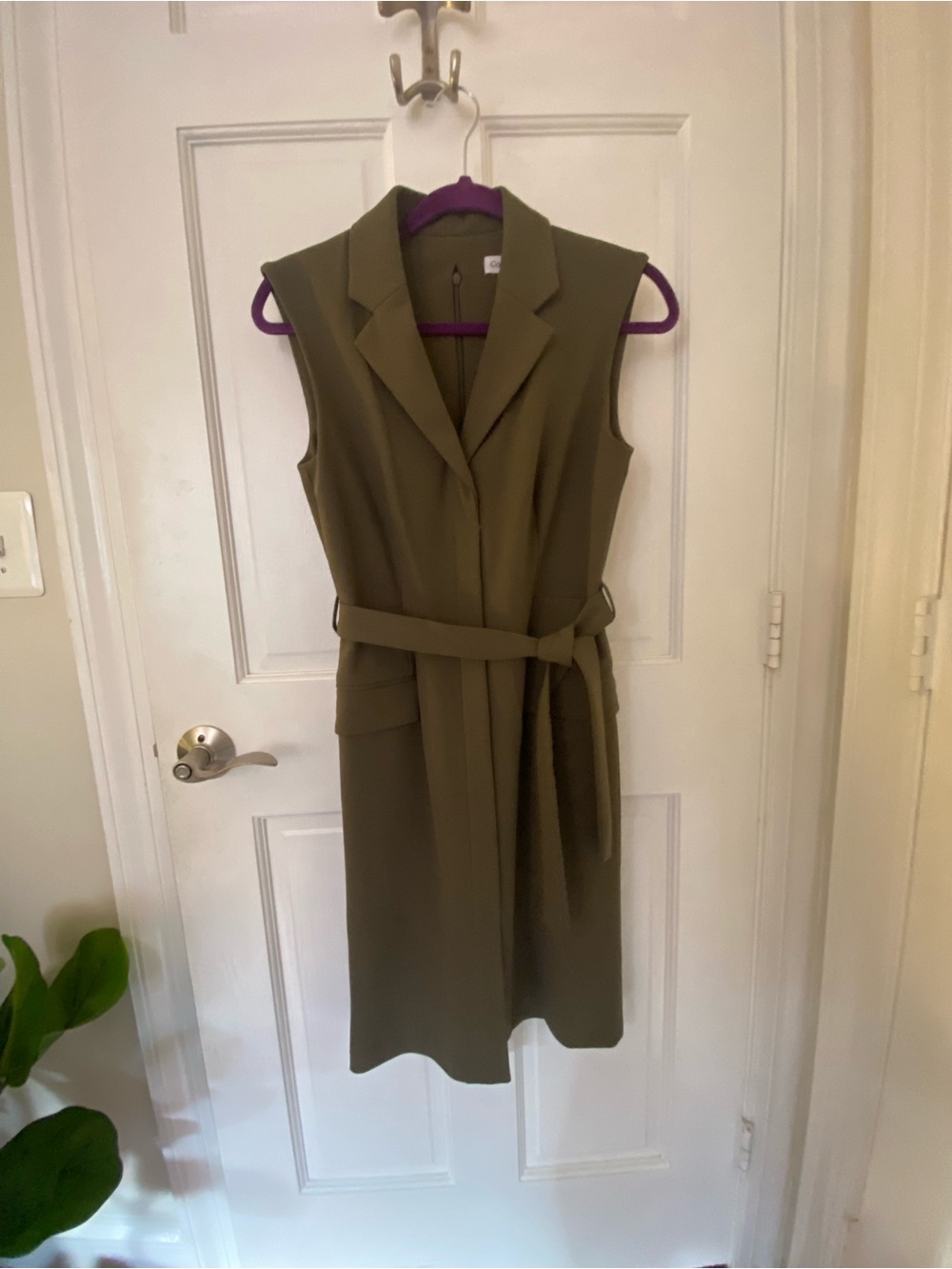 Calvin Klein Olive Green Sleeveless Belted Dress